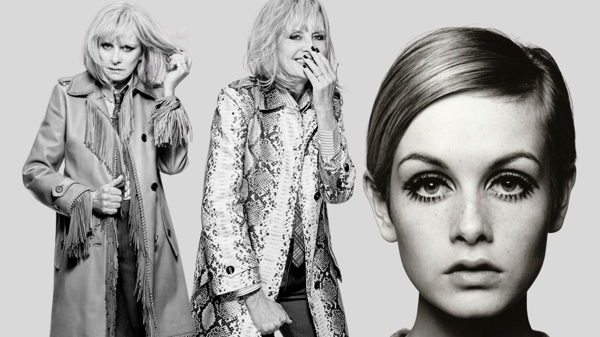 Twiggy en la campaña Primavera/Verano 2026 de Burberry con abrigo de cuero y estilo mod